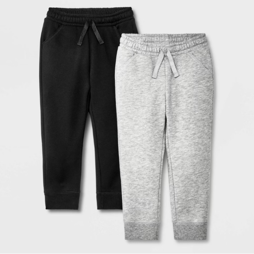 New! Toddler Girls' 2pk Fleece Jogger Pants - Cat & Jack™ Gray/Black 18 months